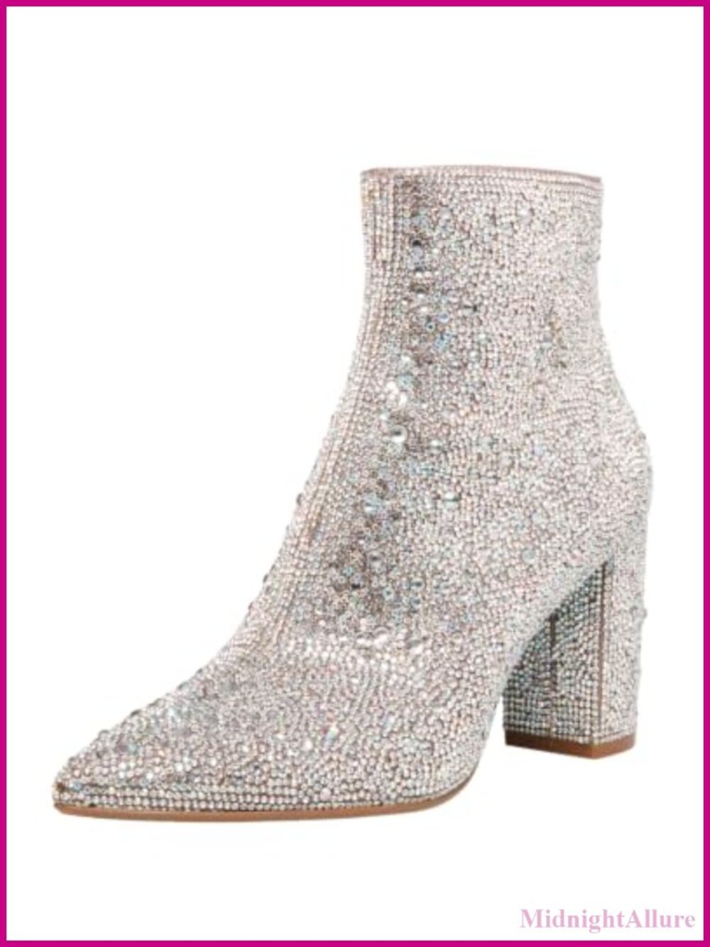 Rhinestone Pointed Toe Ankle Bootie with Block Heel and Side Zip Closure